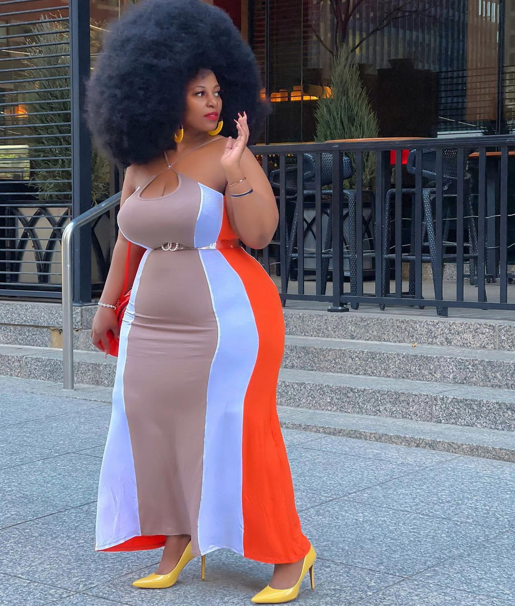 Sexy Plus Size Color Splice Sling Long Dresses