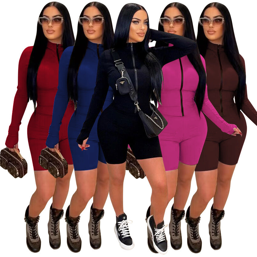 Sexy Solid Color Long Sleeve Slim Romper
