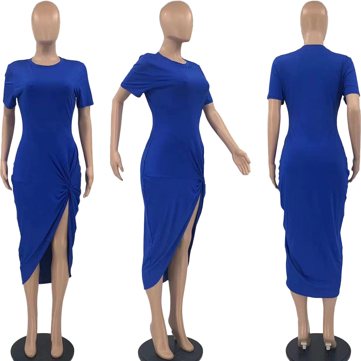 Sexy Solid Short Sleeve Split Midi Dress