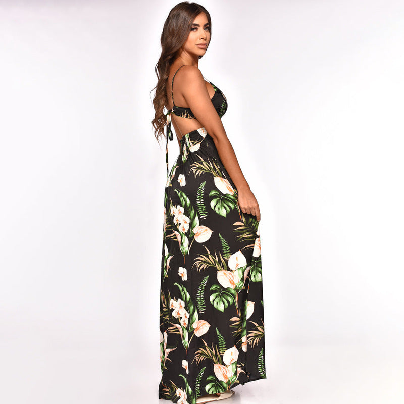 Sexy Plus Size Floral Print High Split Maxi Dress