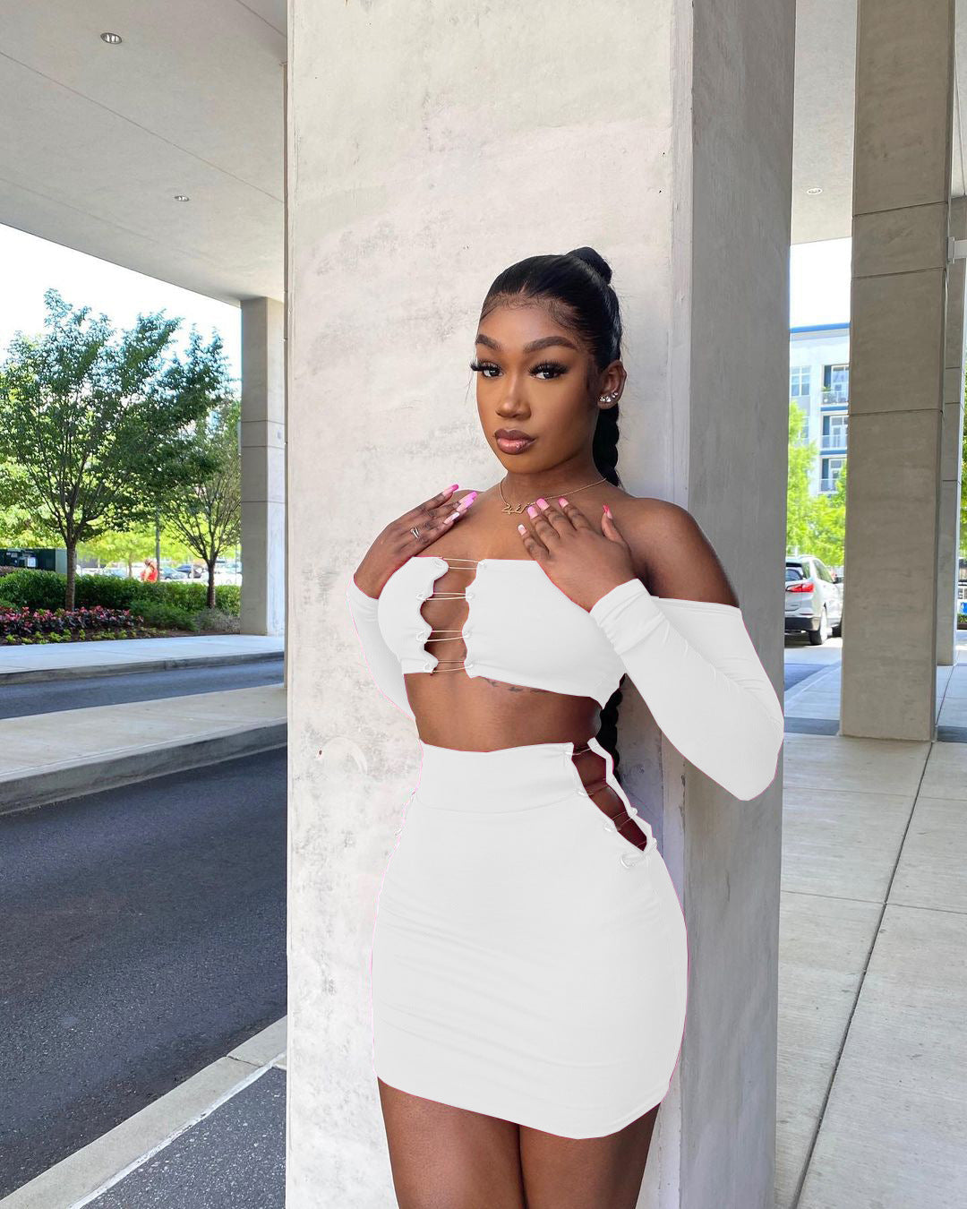Sexy Sexy Long Sleeve Off Shoulder Mini Skirt 2 Piece Sets
