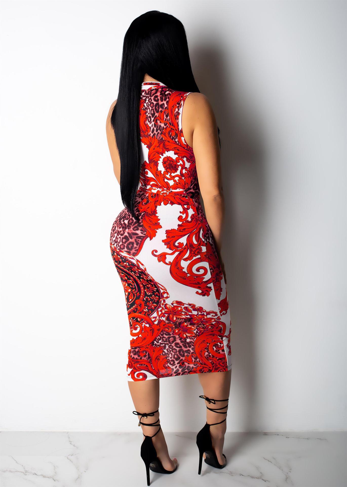 Sexy Fashion Sexy Print Slim Zip Sleeveless Midi Dress