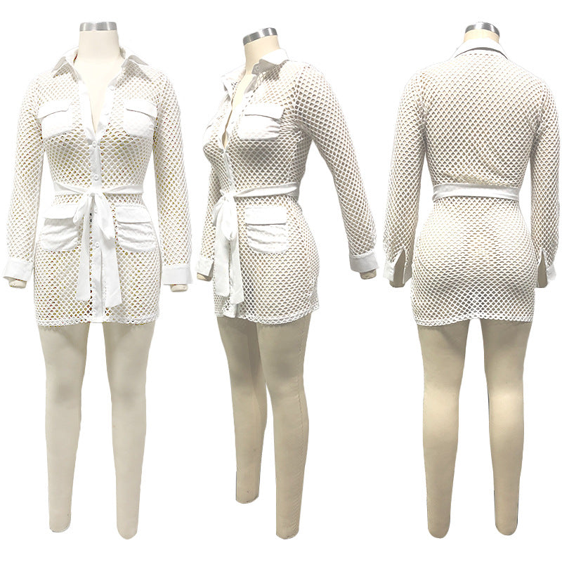 Sexy Fashion Solid Color Long Sleeve Perspective Mini Dress