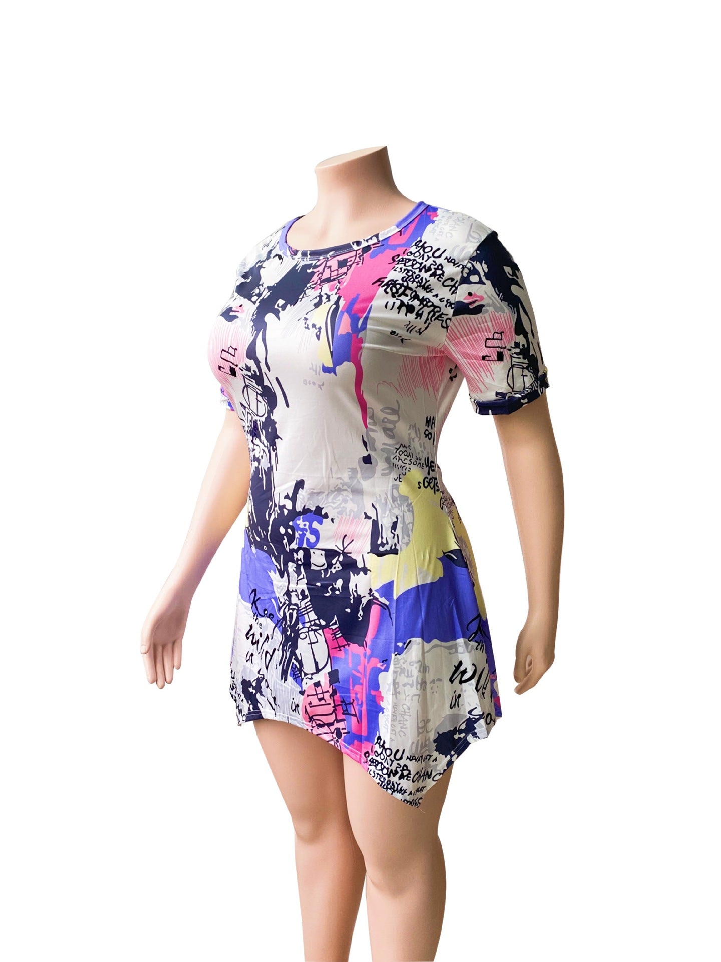 Sexy Plus Size Printed Casual Short Sleeve Irregular Dress
