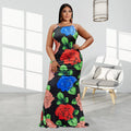 Sexy Plus Size Flower Print Cross Strap Maxi Dess