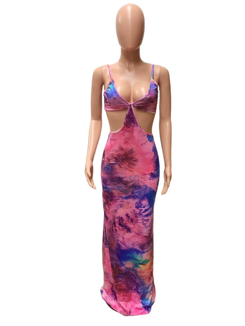Sexy Sexy Tie Dye Hollow Out Maxi Dress