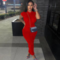 Sexy Solid Color Short Sleeve Ruched Maxi Dress