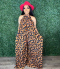 Sexy Plus Size Casual Print Halter Wide Leg Jumpsuit