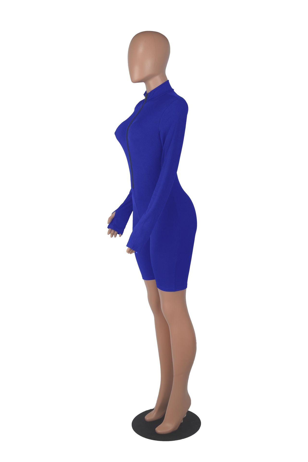 Sexy Solid Zipper Long Sleeve Sport Romper
