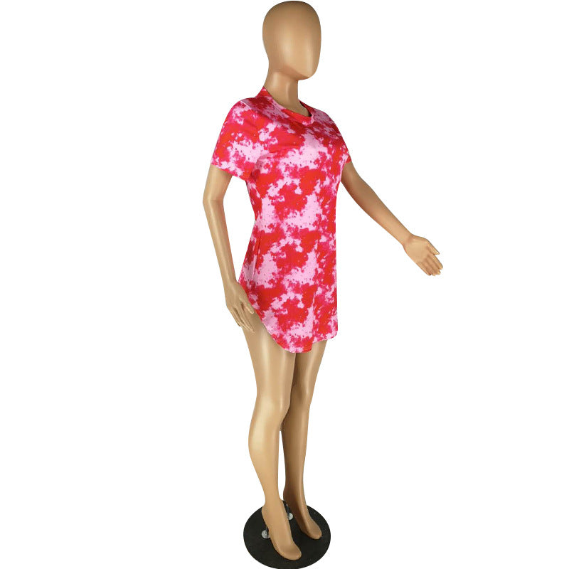 Sexy Sexy Printed Short Sleeve Split Mini Dress