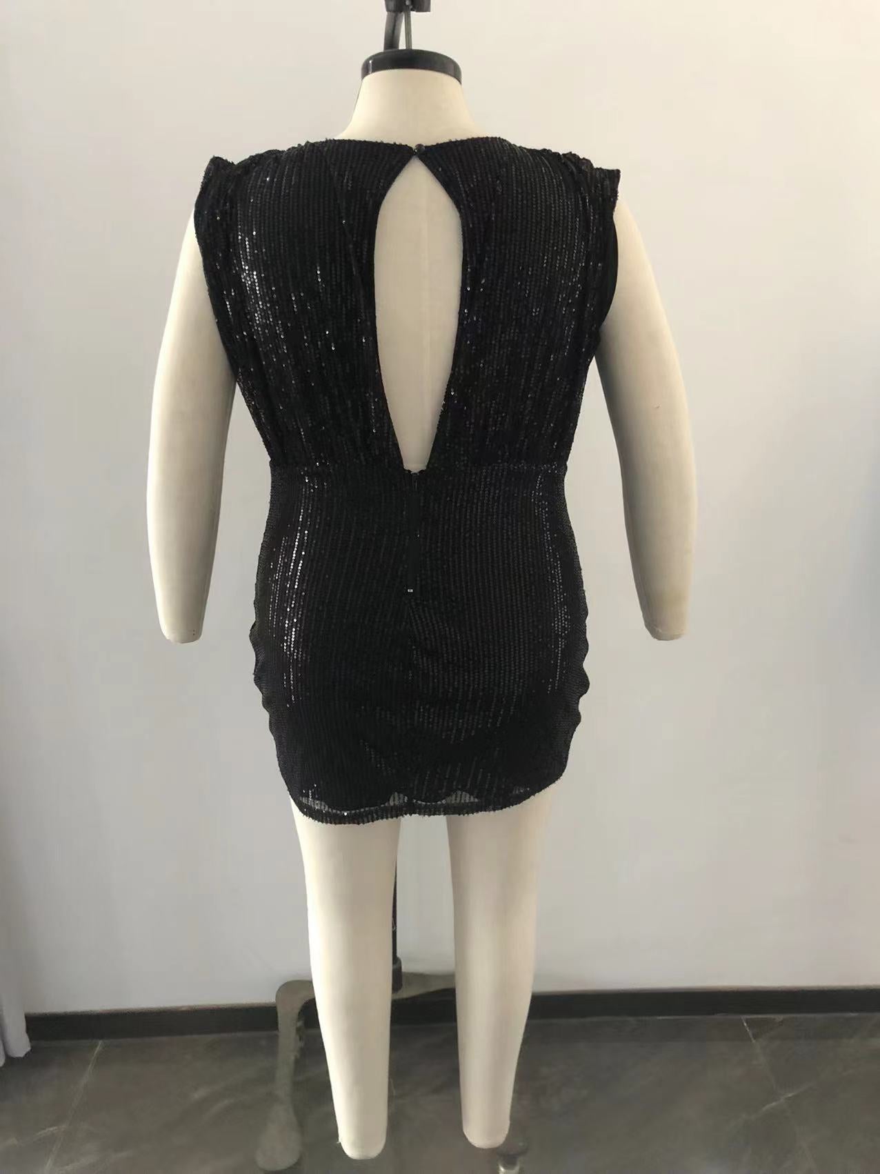 Sexy Plus Size Sequined Sleeveless Open-Back Mini Dress