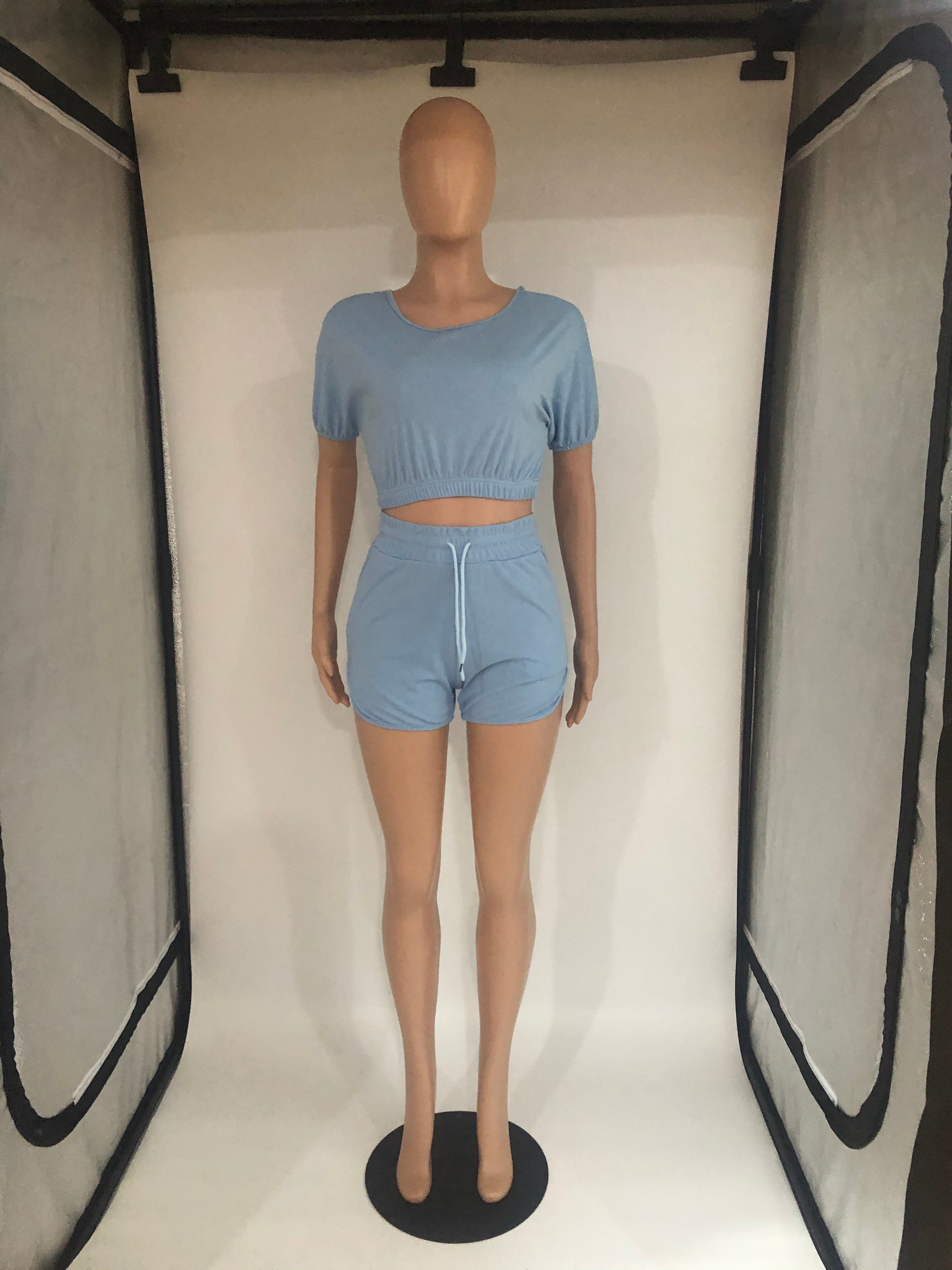 Sexy Solid Color Casual Short Sleeve Shorts  Two Piece Sets