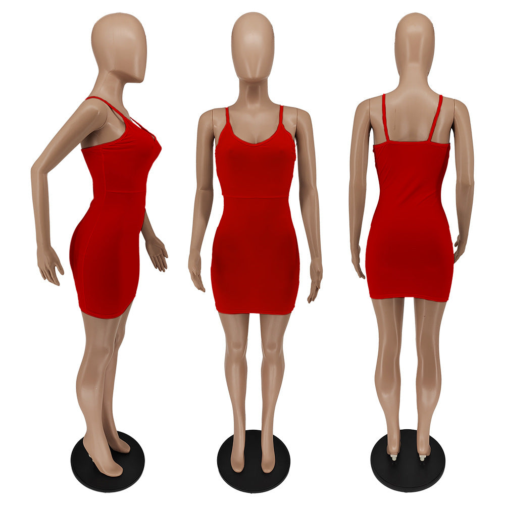 Sexy Solid Spaghetti Strap Slim Mini Dress