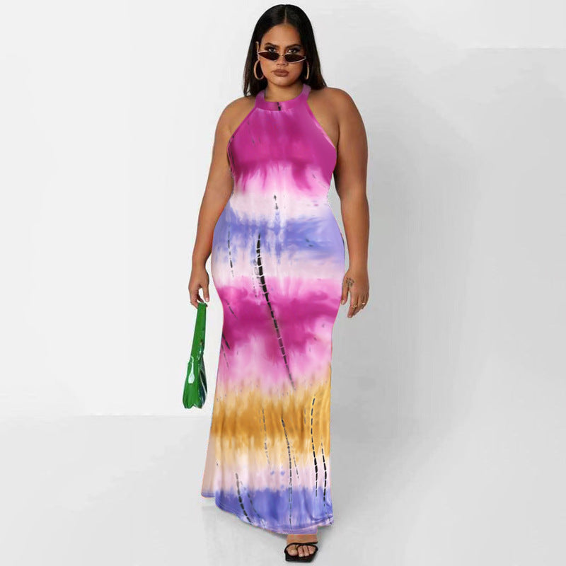 Sexy Plus Size Printed Sleeveless Maxi Dress