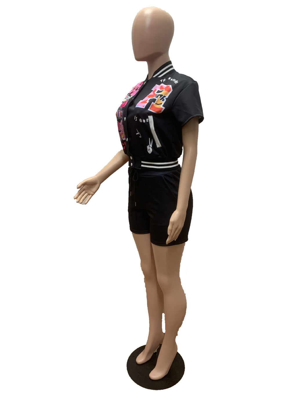 Sexy Fashion Printing Press Button Baseball Jacket Shorts Set