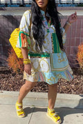 Sexy Plus Size Half Sleeve Loose Print Dress