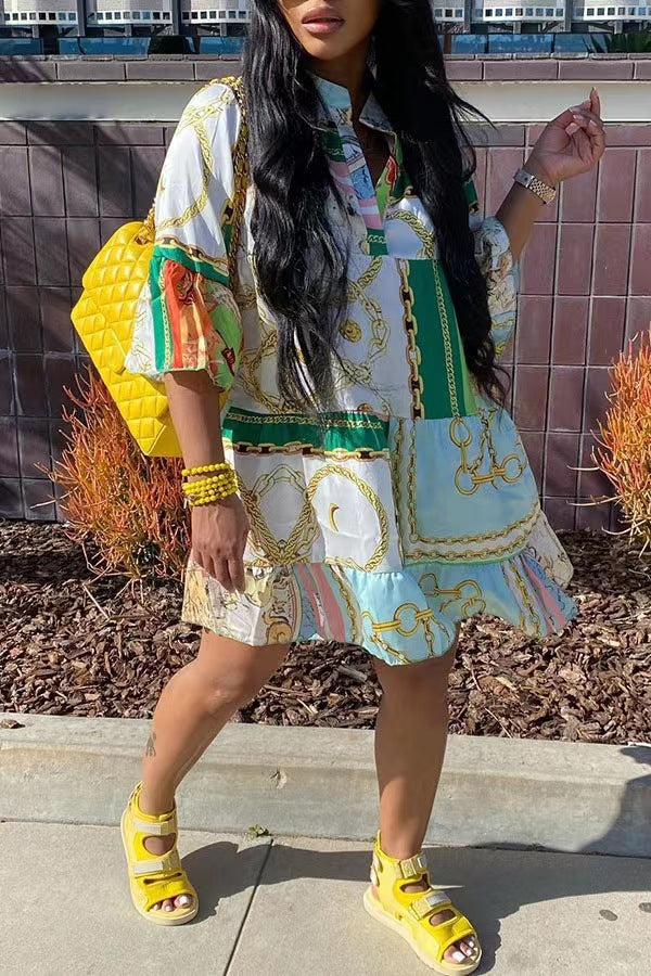 Sexy Plus Size Half Sleeve Loose Print Dress