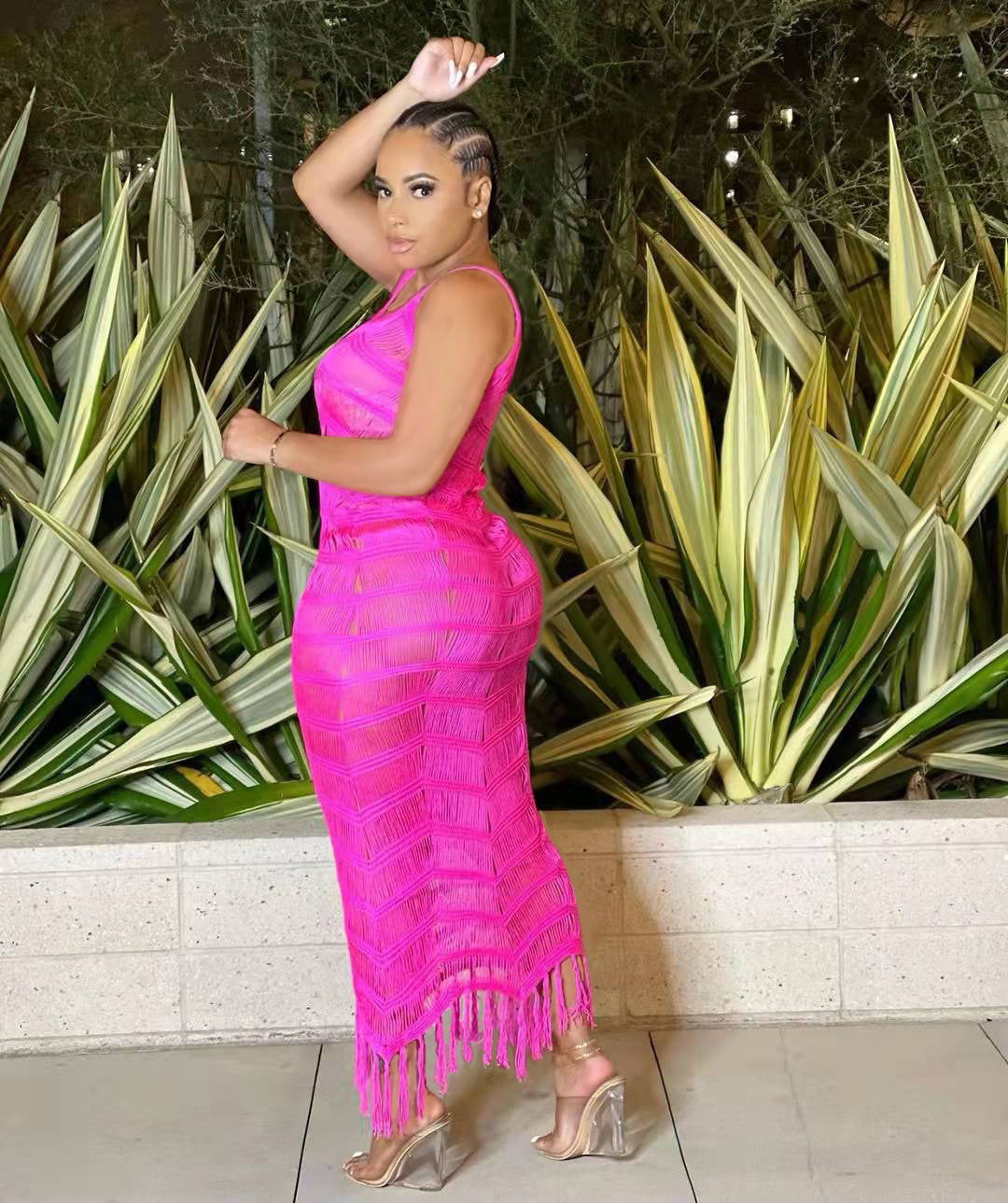 Sexy Sexy Knitted Tassel Sleeveless Seaside Maxi Dress