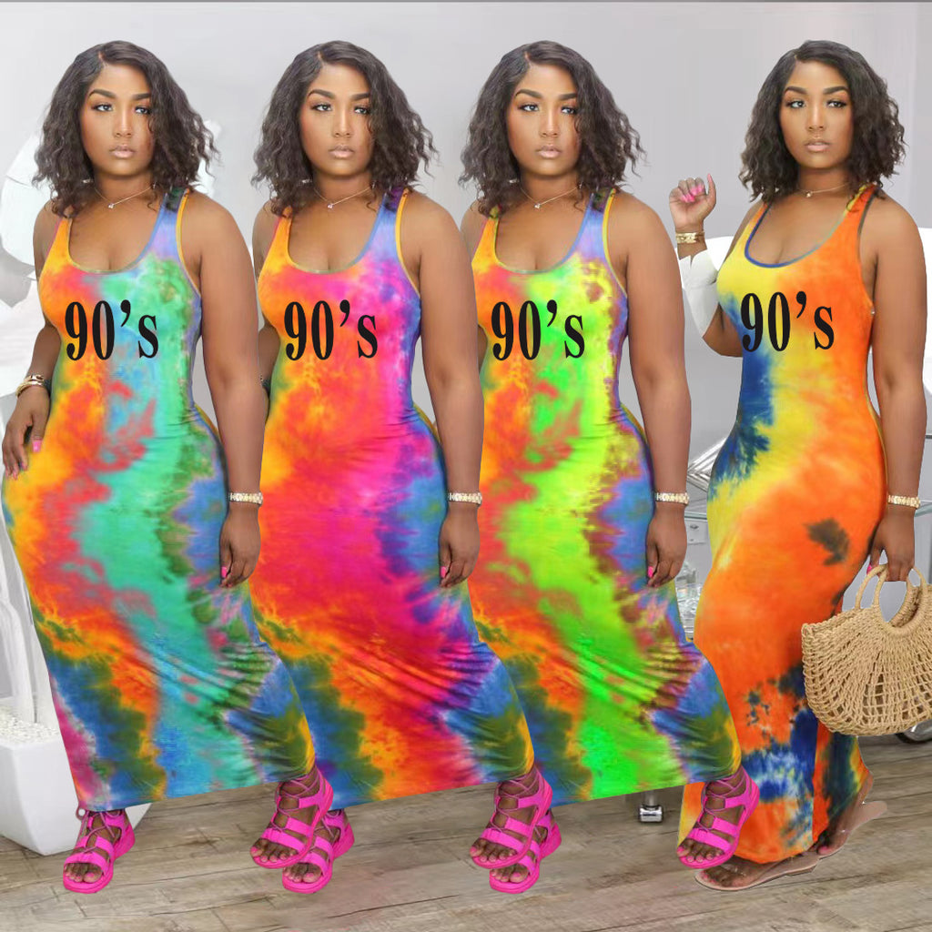 Sexy Plus Size Tie Dye Sleeveless Maxi Dress