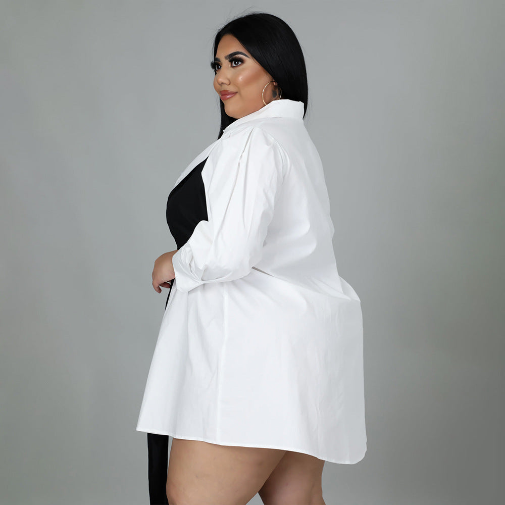 Sexy Plus Size Long Sleeve Tie Up Shirt Dress