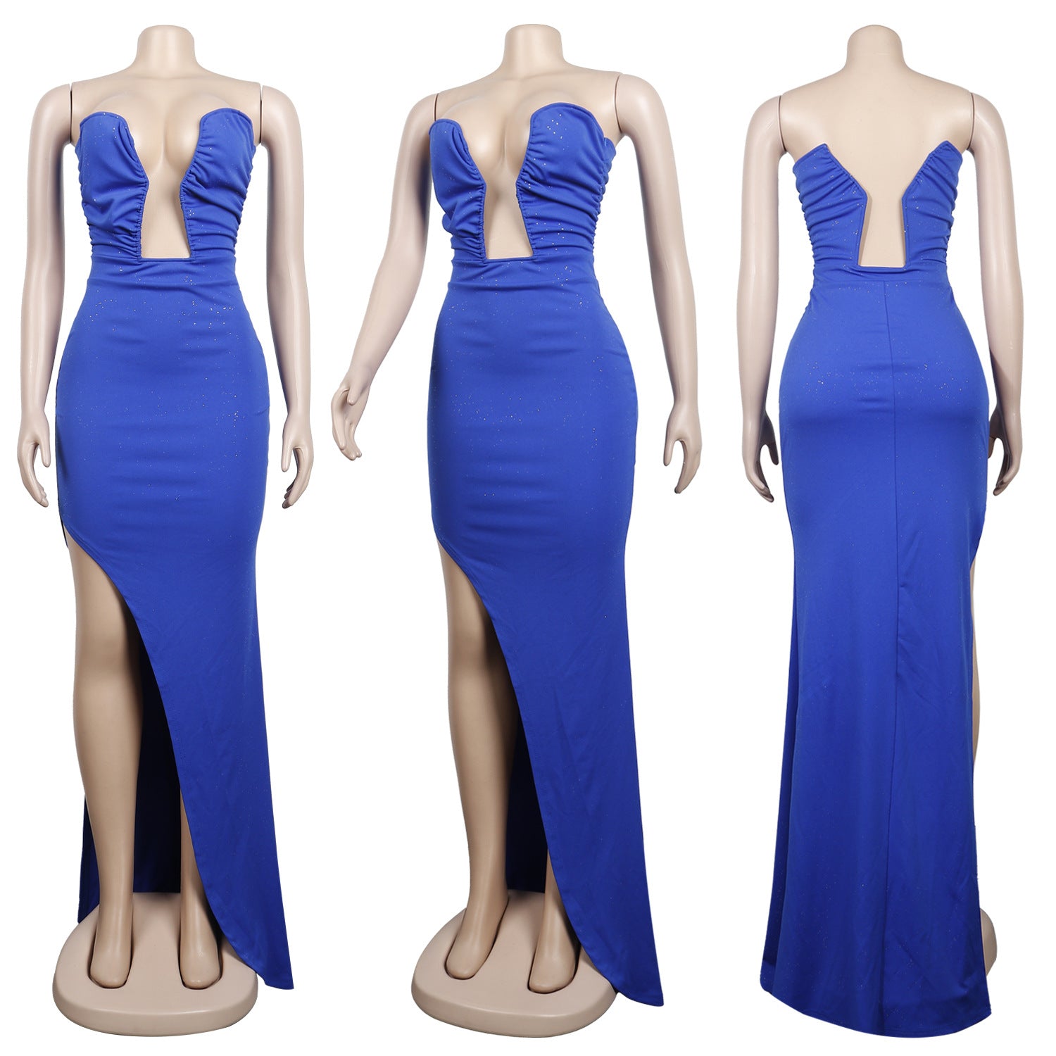 Sexy Sexy Solid Strapless Split Evening Dress (Without Sleeves)