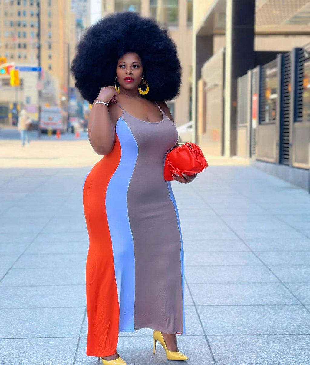 Sexy Plus Size Color Splice Sling Long Dresses