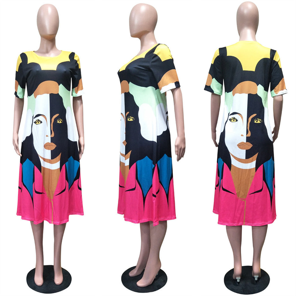 Sexy Casual Printed Short Sleeve Loose Midi Dress