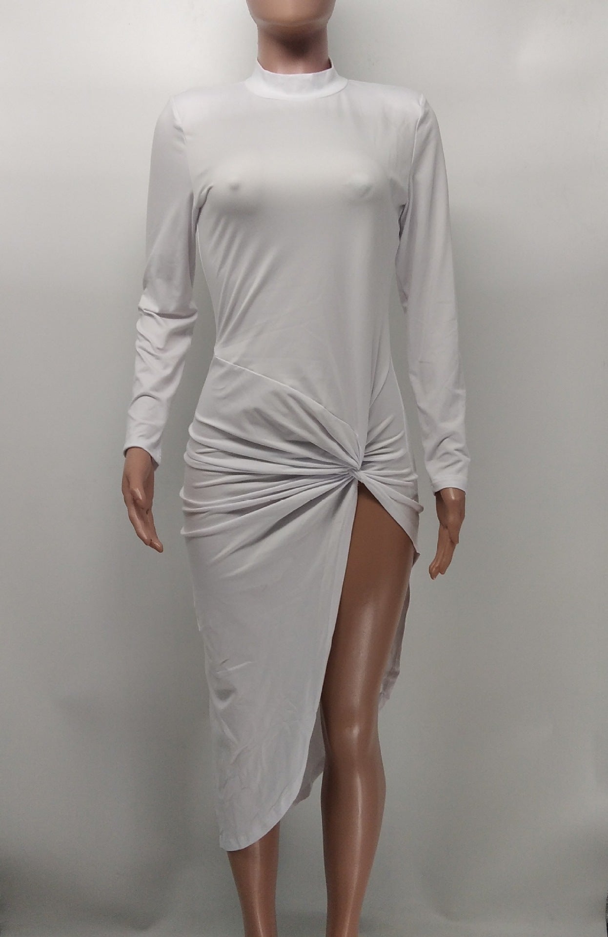 Sexy Solid Long Sleeve Split Slim Midi Dress