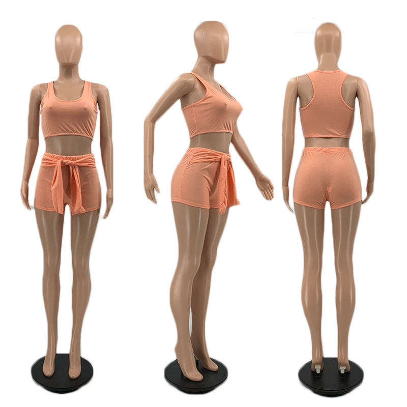 Sexy Casual Solid Sleeveless Two Piece Shorts Set