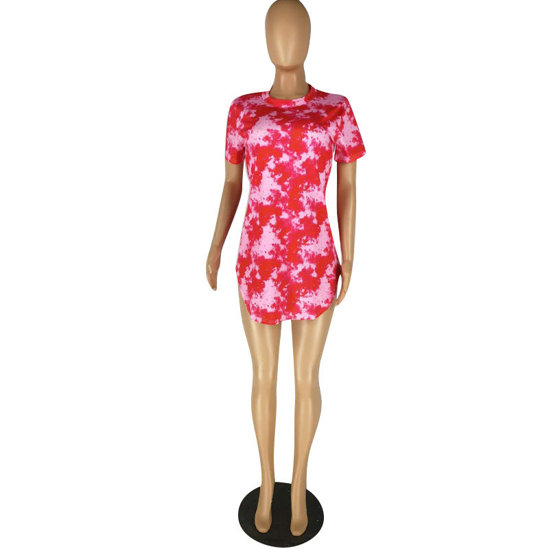 Sexy Sexy Printed Short Sleeve Split Mini Dress