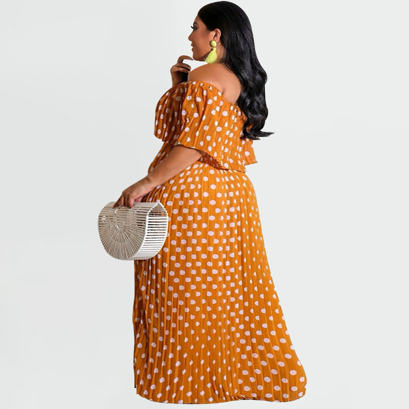 Sexy Plus Size Polka Dot Print Slash Neck Maxi Dress