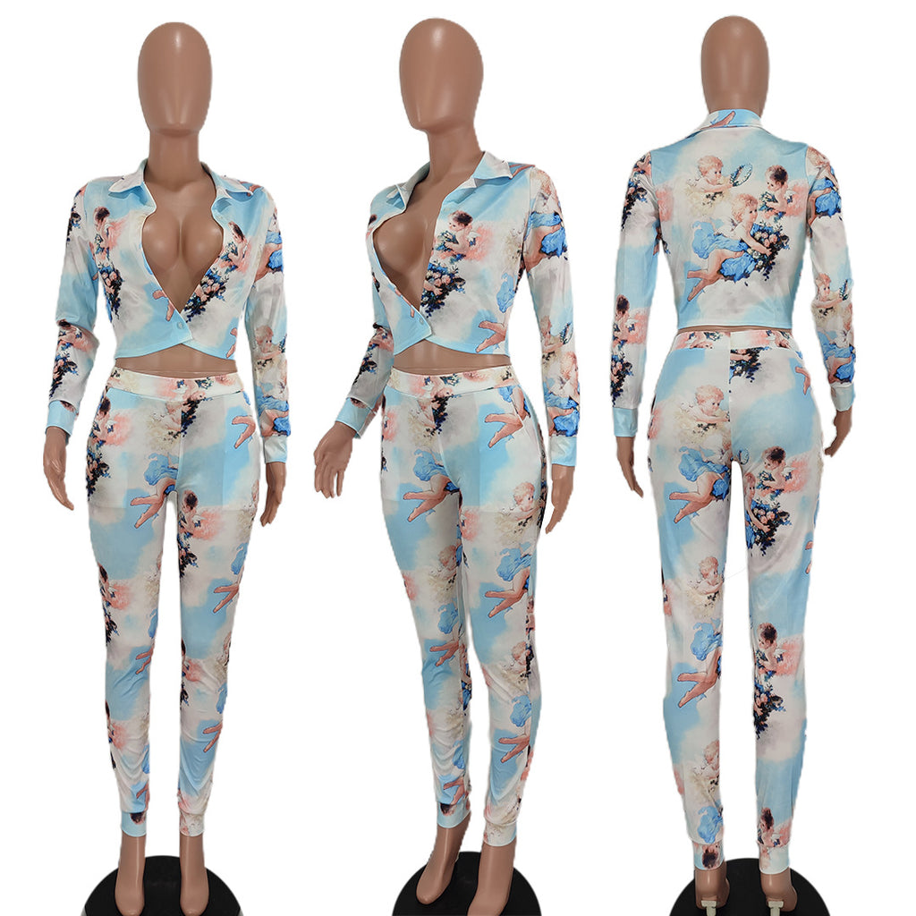 Sexy Sexy Printed Long Sleeve Two Piece Suits
