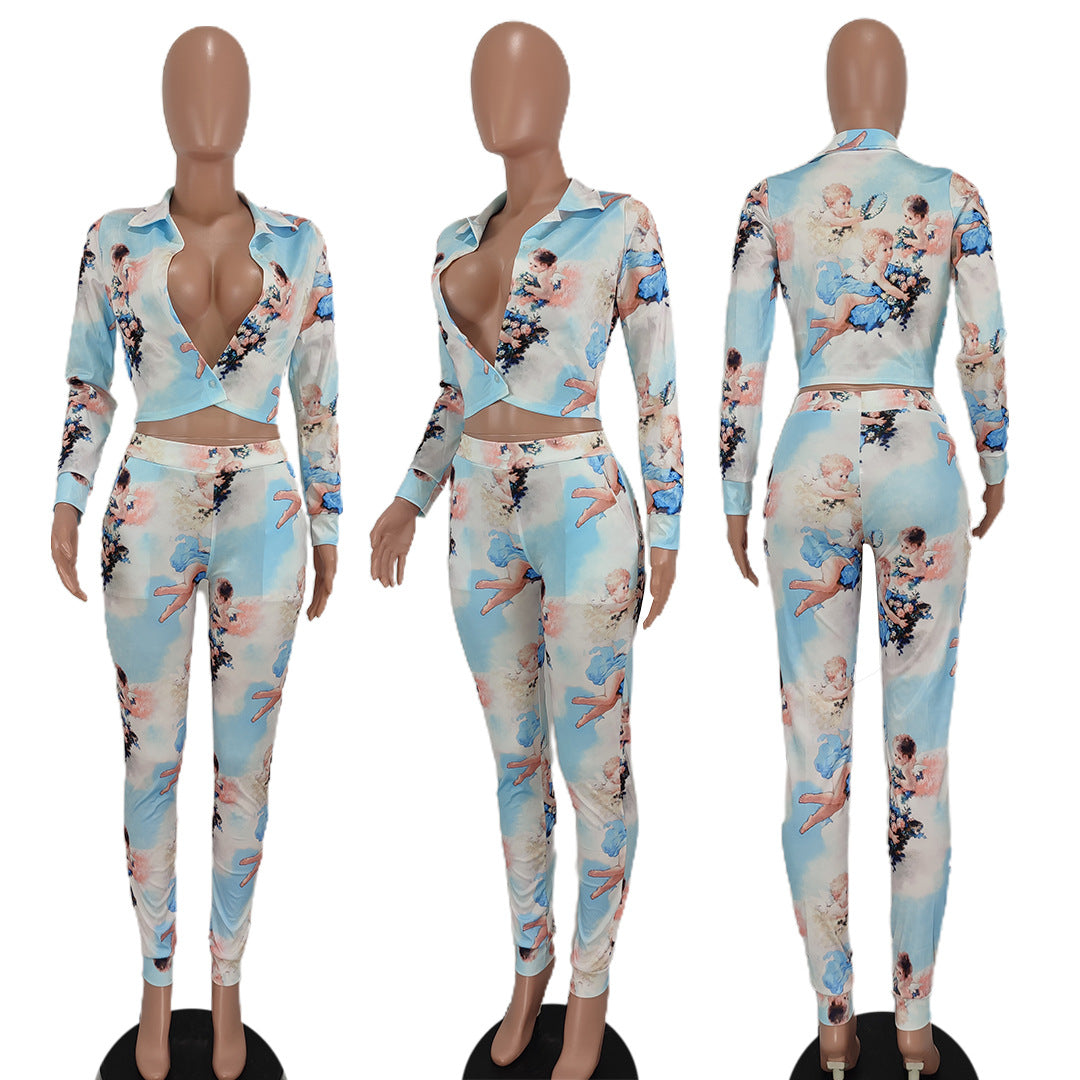 Sexy Sexy Printed Long Sleeve Two Piece Suits