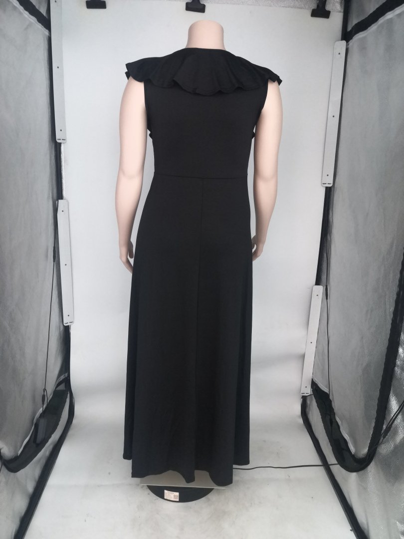 Sexy Plus Size Solid Ruffle Split Maxi Dress