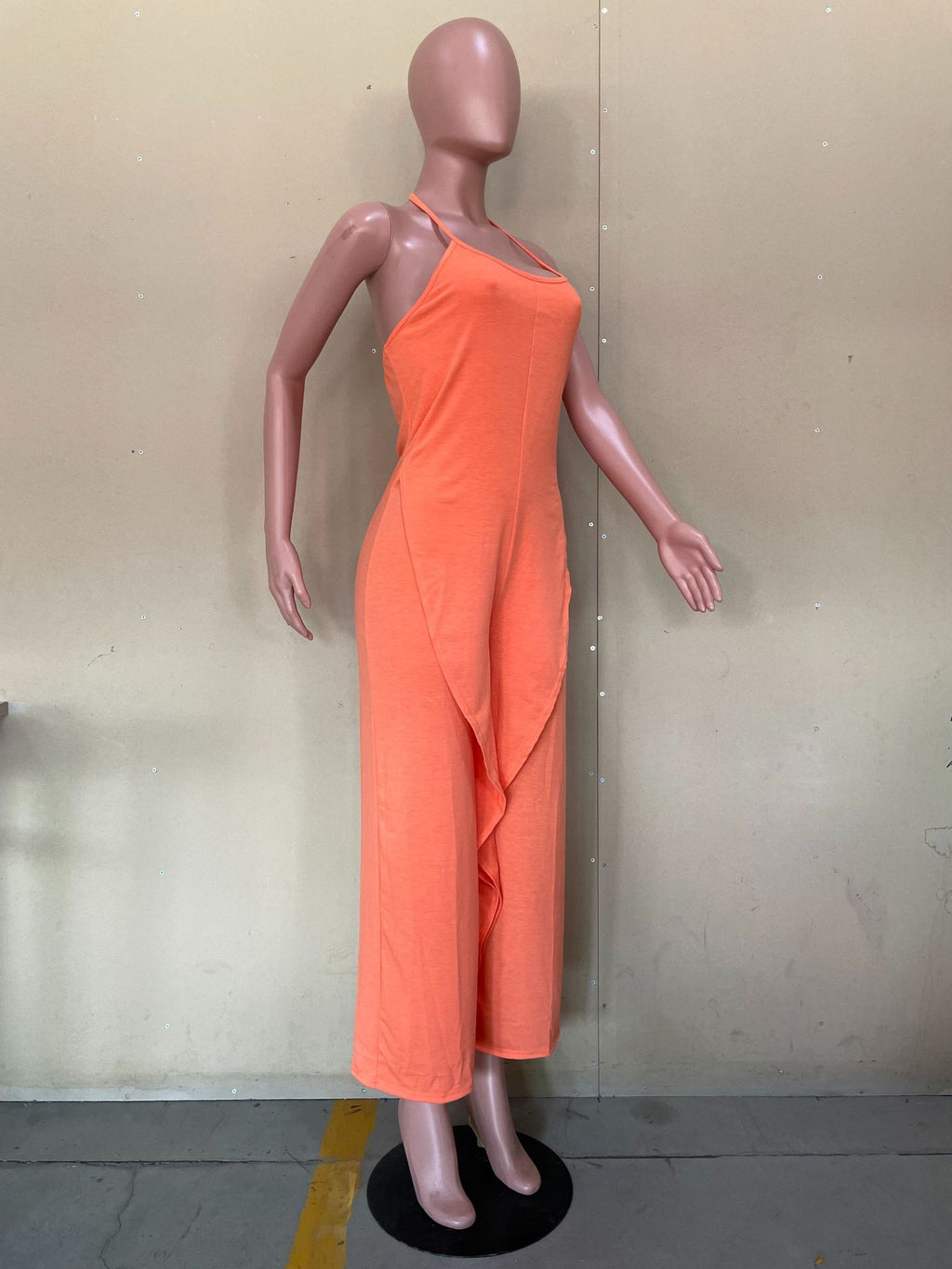 Sexy Solid Ruffled Halter One Piece Jumpsuit