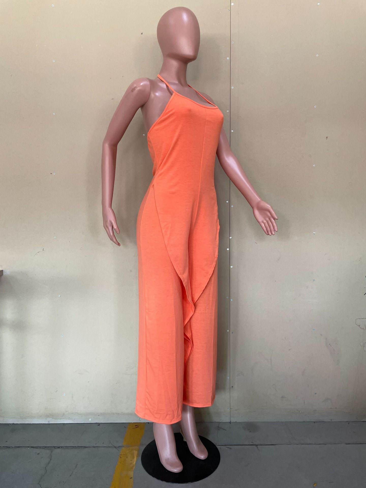 Sexy Solid Ruffled Halter One Piece Jumpsuit