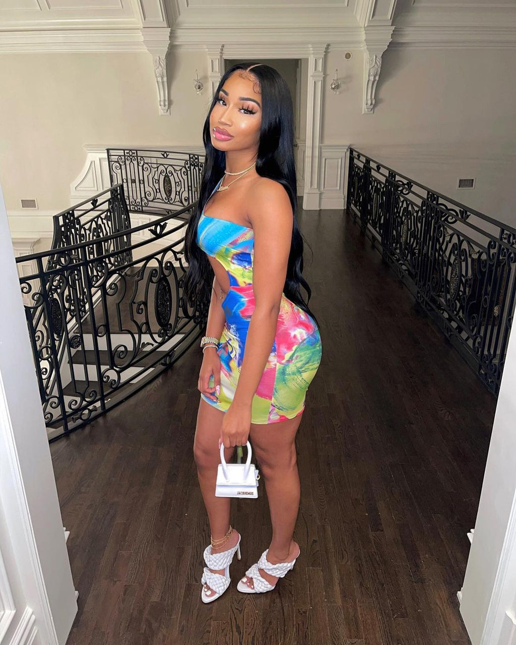Sexy Sexy Printed One Shoulder Hollow Club Dress