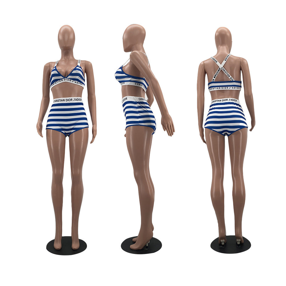 Sexy Sexy Striped Two Piece Shorts Set