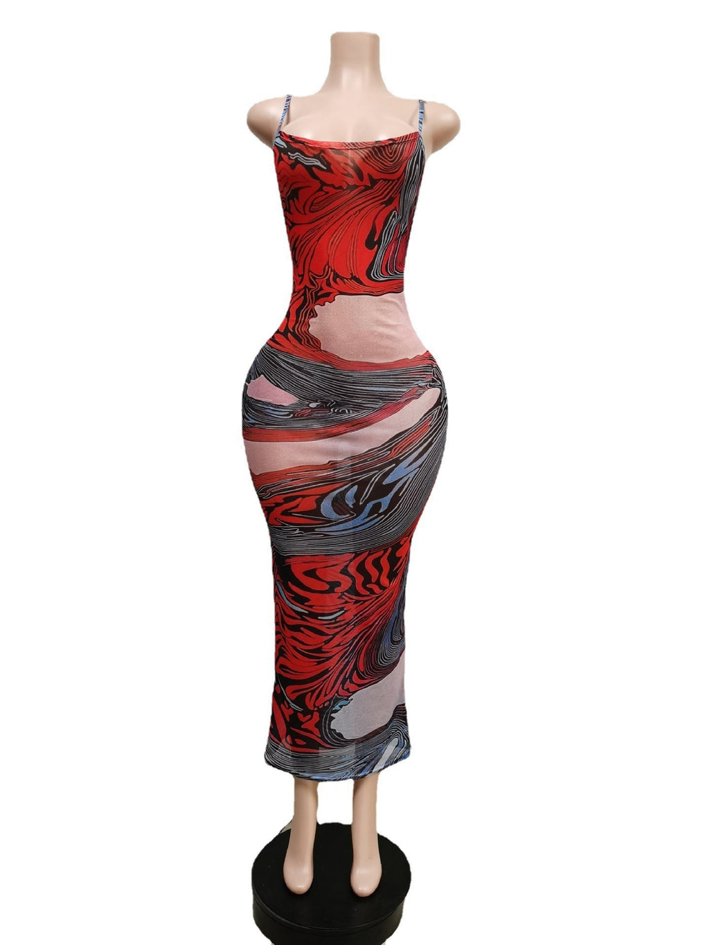 Sexy Sexy Printed Backless Mesh Sling Maxi Dress