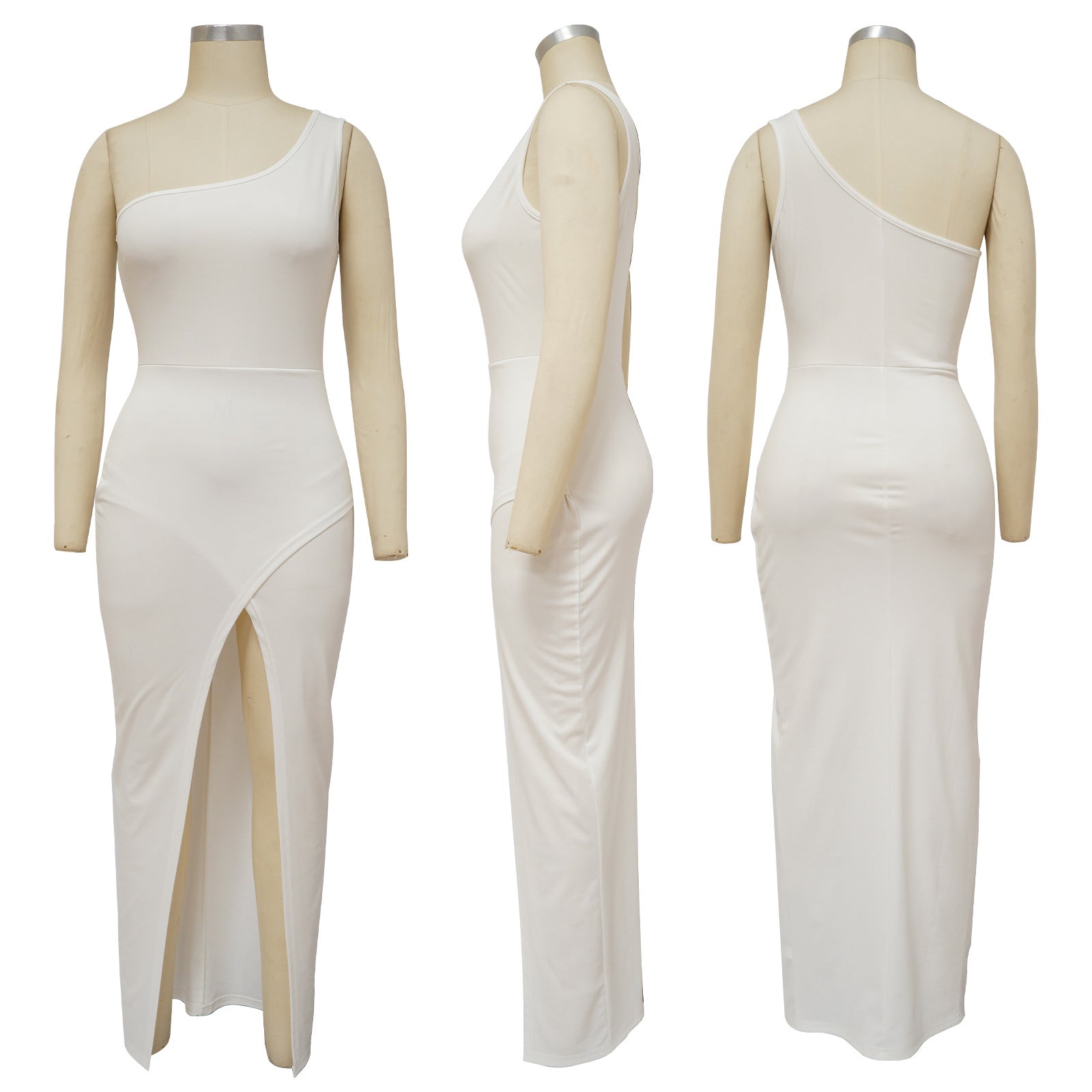 Sexy Plus Size Solid One Shoulder Split Maxi Dress