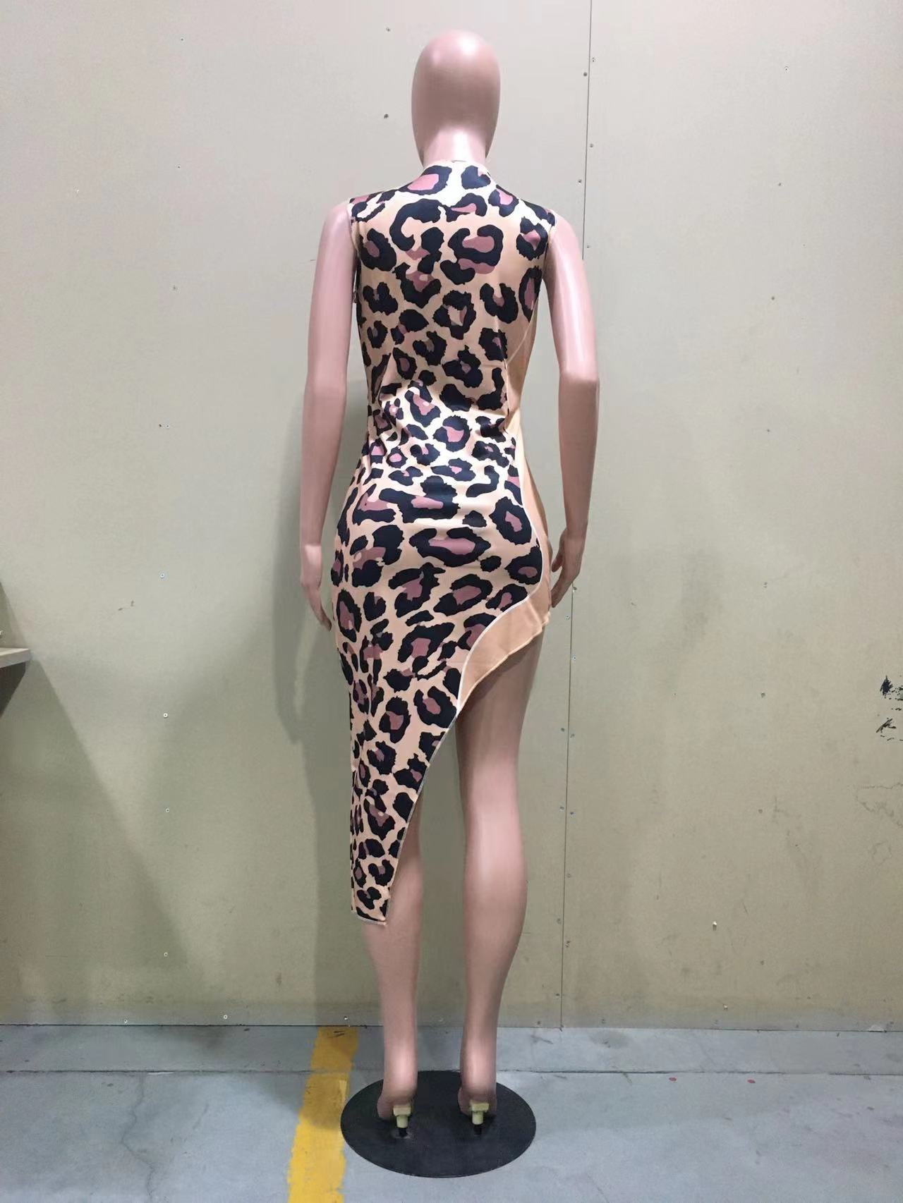 Sexy Leopard Sleeveless Irregular Midi Dress