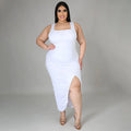 Sexy Plus Size Solid Sleeveless Ruched Split Slim Maxi Dress