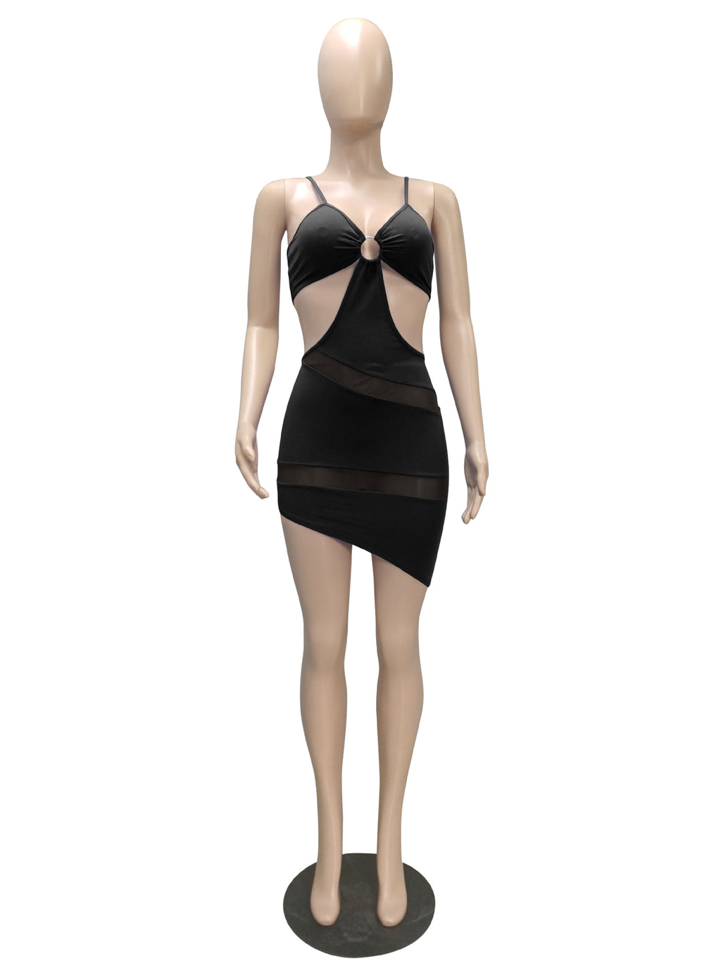 Sexy Sexy Mesh Patchwork Hollow Mini Dress