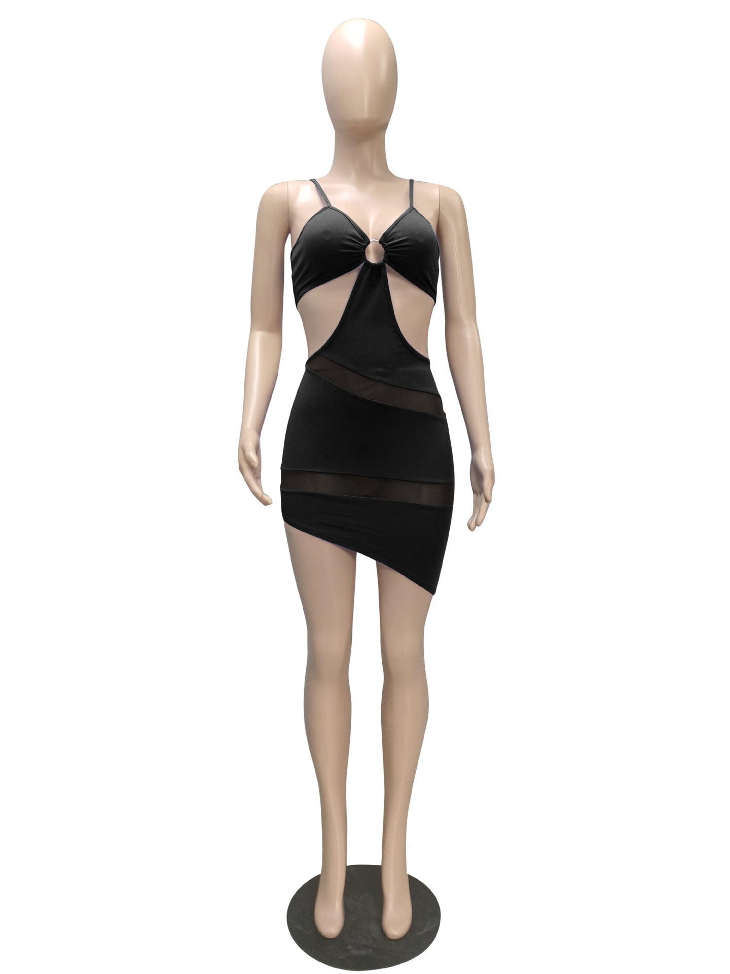 Sexy Sexy Mesh Patchwork Hollow Mini Dress