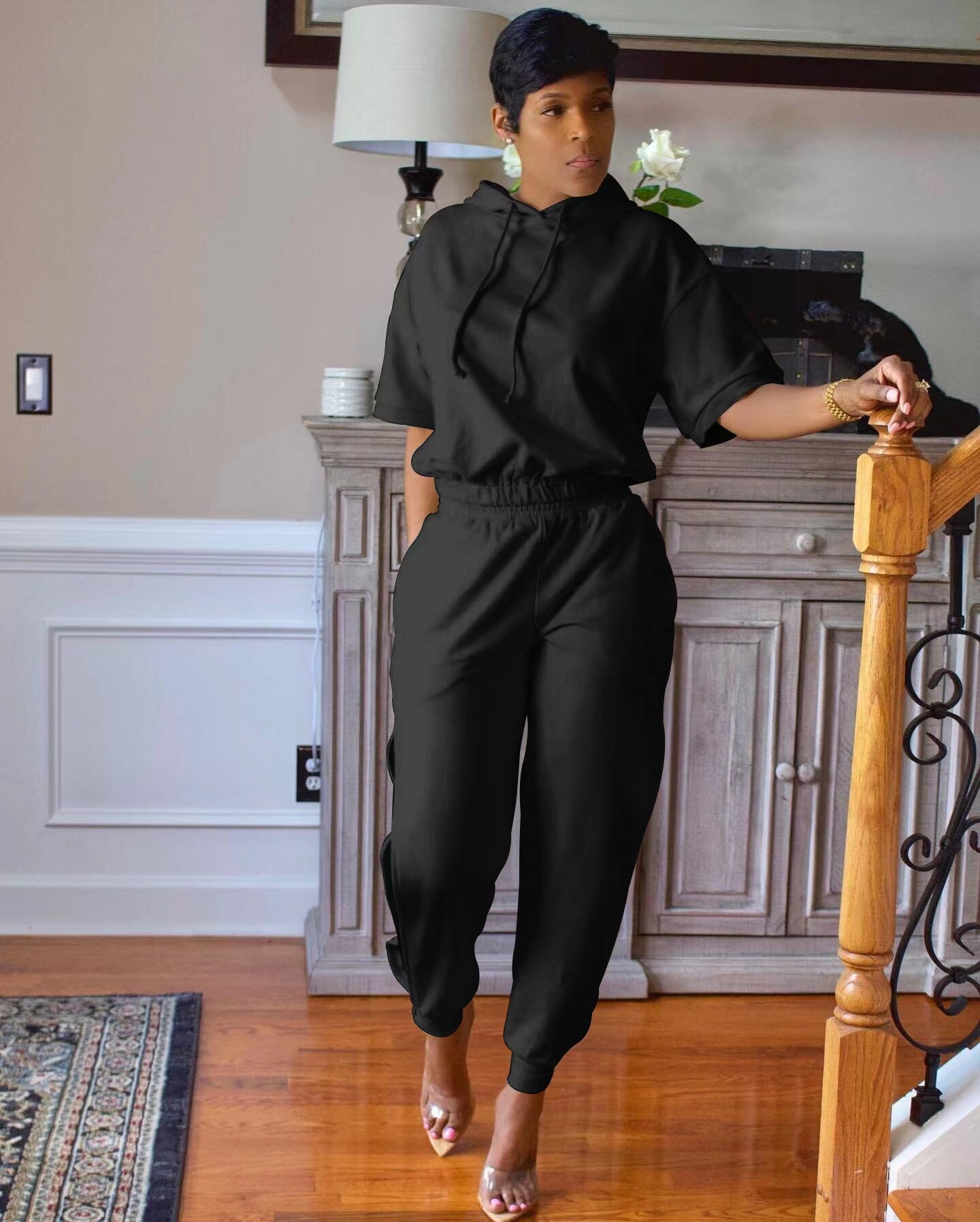 Sexy Casual Solid Hoodie And Slit Pants Sports Two Piece Set