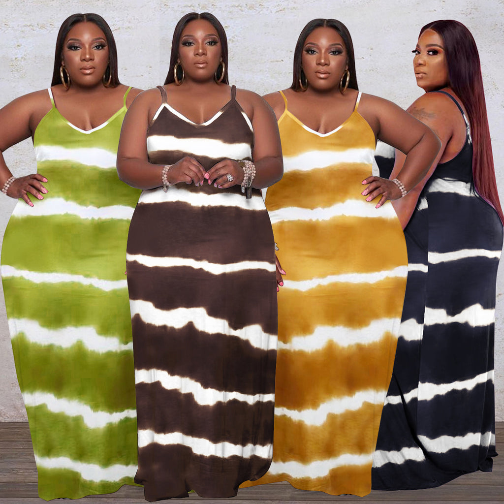 Sexy Plus Size Printed Pocket Sling Maxi Dress