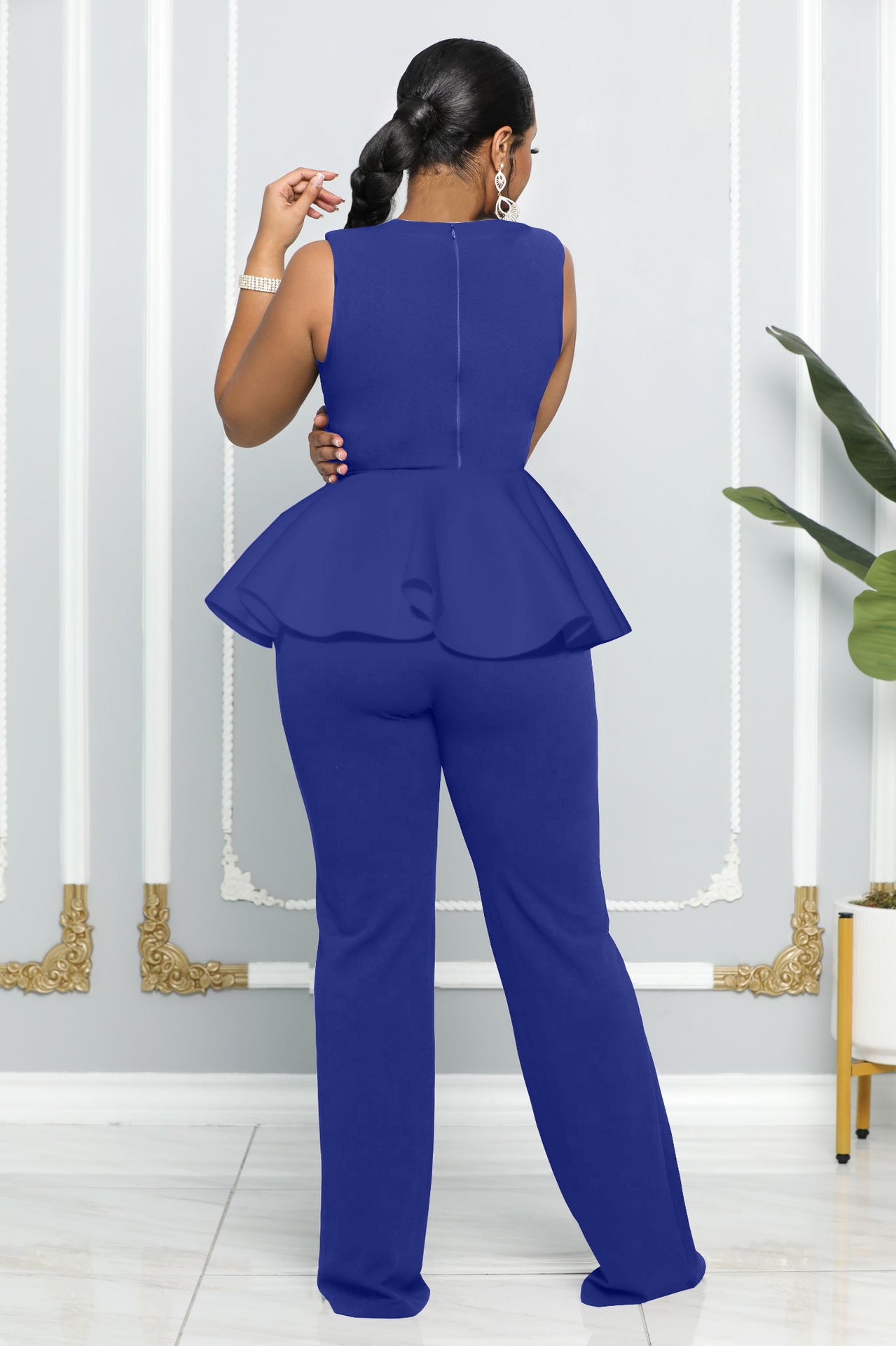 Sexy Solid Color Sleeveless Ruffles Jumpsuit