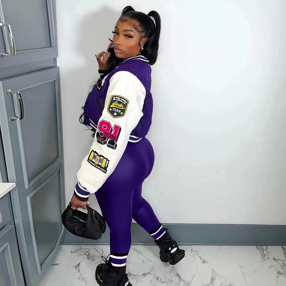 Sexy Casual Print Long Sleeve Jacket Coat And Tight Pants Two Piece Set