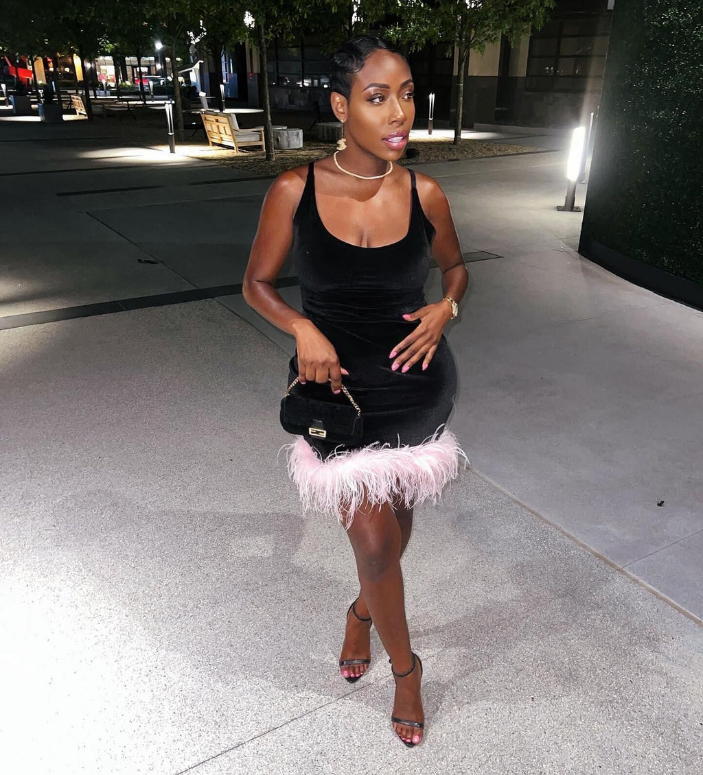 Sexy Feather Patchwork Sleeveless Slim Mini Dress
