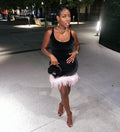 Sexy Feather Patchwork Sleeveless Slim Mini Dress